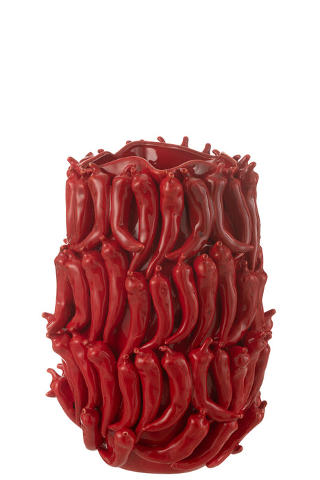 Jarrón Guindillas de Porcelana Roja Extra Large