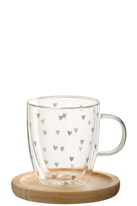 Taza Cristal con Plato Madera