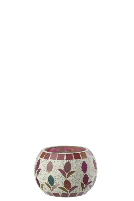 Candelabro Vidrio Blanco Roto/Fucsia Small