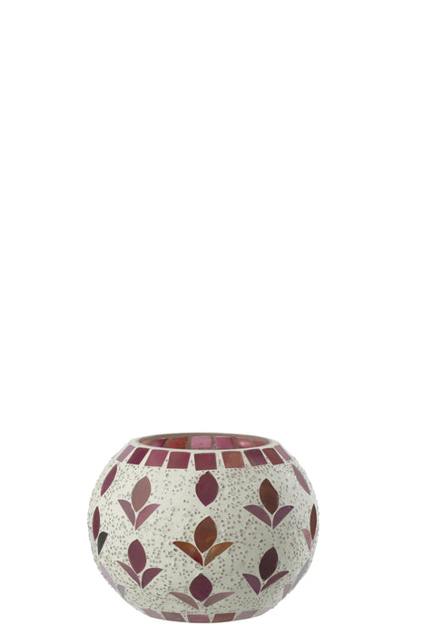 Candelabro Vidrio Blanco Roto/Fucsia Medium