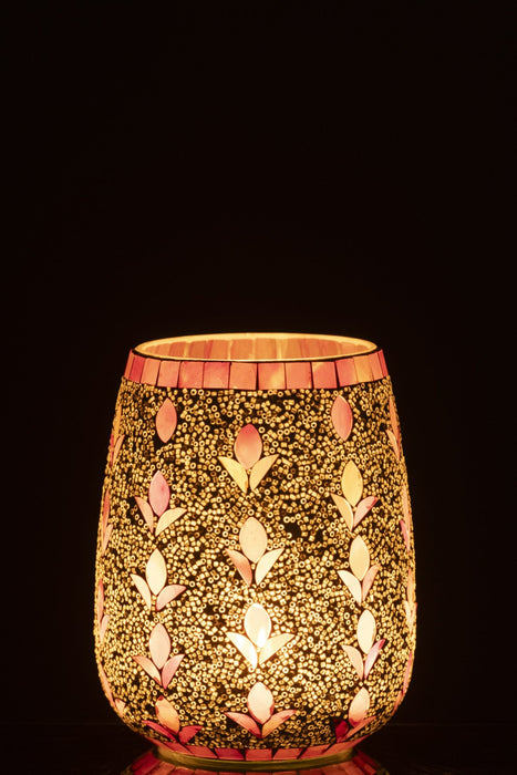 Candelabro Vidrio Blanco Roto/Fucsia Large