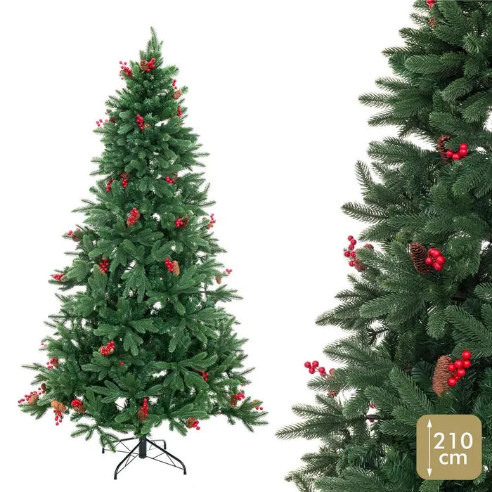 Árbol de Navidad con Piñas y Acebo 210 cm
