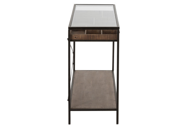Consola con Cajón Division en Madera y Metal Marrón