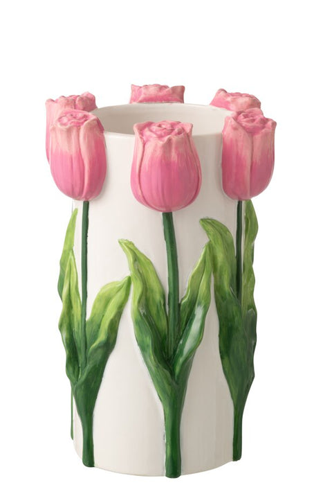 Jarrón Tulipán Cerámica Blanco/Rosa Claro Large