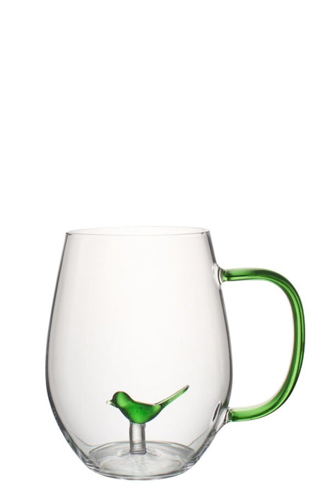 Vaso Pájaro con Asa Vidrio Verde