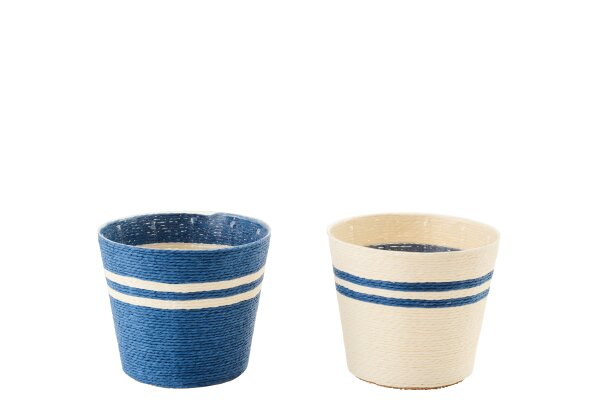 Maceta Rayas Blanco/Azul Oscuro Medium