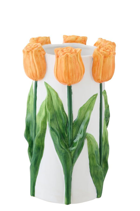 Jarrón Tulipán Cerámica Blanco/Naranja Medium